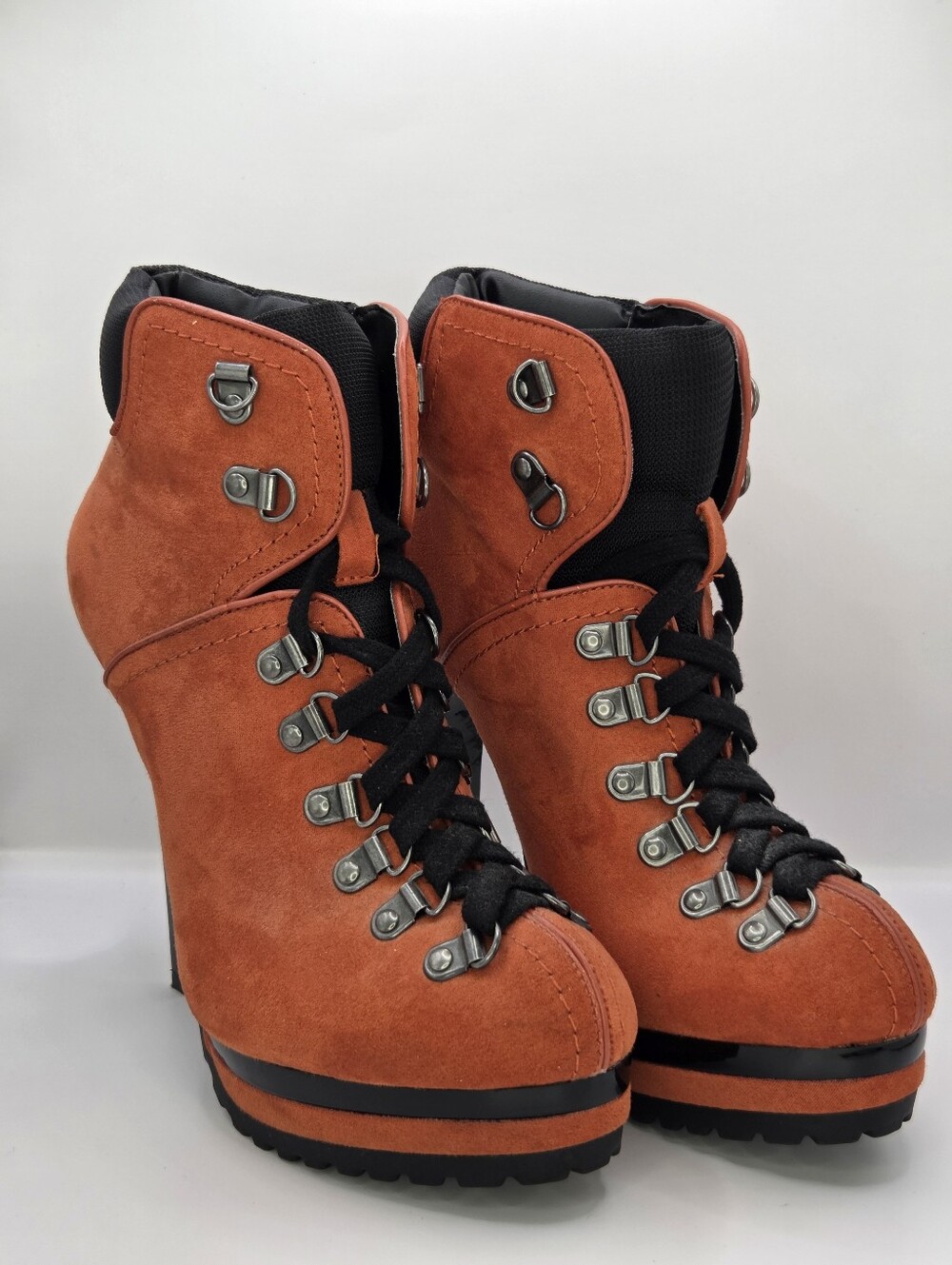 Xhilaration Orange Suede Platform Lace-Up Heeled Boots